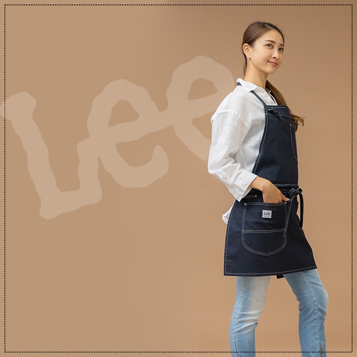 Lee エプロン 前掛け 胸付き カフェエプロン デニム ヒッコリー 2WAY