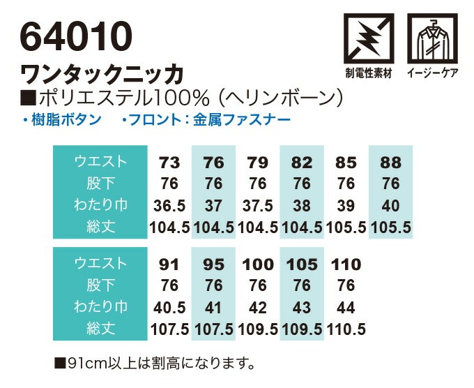 SOWA 桑和 64010 ワンタックニッカ ヘリンボーン素材 ズボン 鳶服 春夏素材 作業服 作業着 64010シリーズ