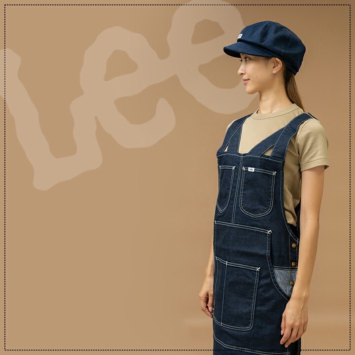 Lee エプロン 前掛け 胸付き ヒッコリー オーバーオール 飲食店 ユニフォーム レストラン カフェ 制服 ユニセックス Lee 男女兼用 カフェエプロン LCK79013