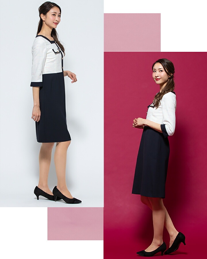 ワンピース 事務服 アンジョア enjoie 66720 受付 エステ服 おしゃれワンピース 制服 上品 オフィスウェア 5号～15号