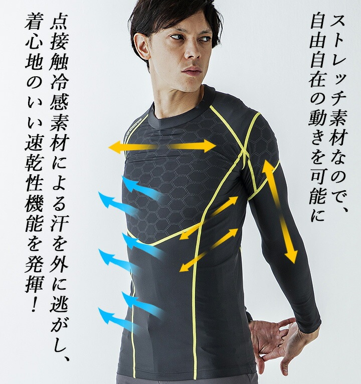 インナーシャツ 長袖 メンズ 接触冷感 UVカット ストレッチ 速乾性 アタックベース 905815 春夏 コンプレッション インナーウェア 作業服 作業着 ユニフォーム HUMMER【メール便送料無料】