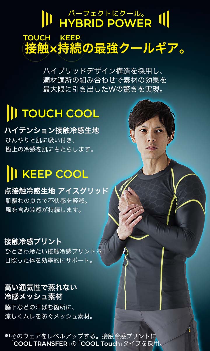 インナーシャツ 長袖 メンズ 接触冷感 UVカット ストレッチ 速乾性 アタックベース 905815 春夏 コンプレッション インナーウェア 作業服 作業着 ユニフォーム HUMMER【メール便送料無料】