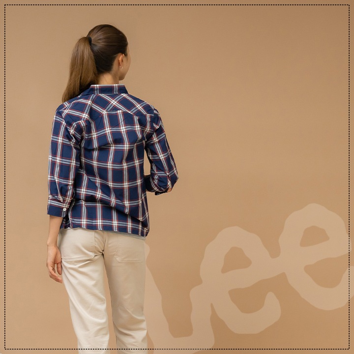 Lee レディース シャツ 七分袖 ウエスタン チェックシャツ シャツ レディース 飲食店 サービス業 ユニフォーム カフェ 制服 作業服 LCS43007 ボンマックス