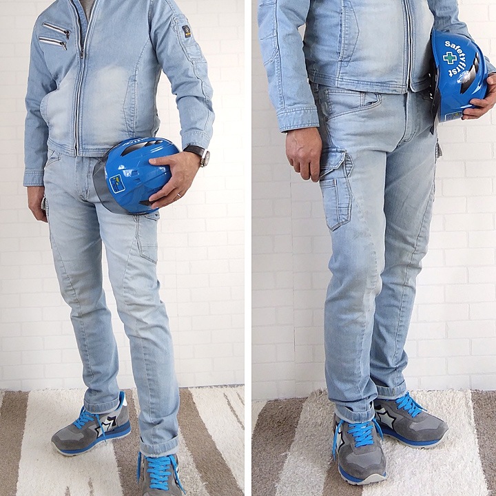 EVENのジーンズ生地の作業服 イーブンリバー 作業着 デニム ストレッチ ストレッチ デニムカーゴ