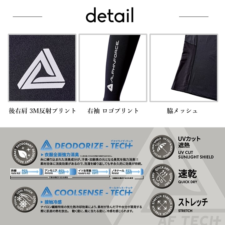 【即日発送】インナーシャツ 冷感長袖インナー 23S001 アルファフォース 接触冷感 消臭 UVカット 遮熱 速乾 反射プリント ストレッチ メッシュ 長袖 クルーネック コンプレッション 春夏 メンズ レディース 作業服 作業着 アルトコーポレーション
