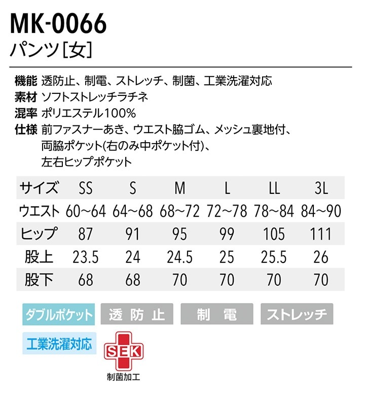 スクラブパンツ 白衣 ミッシェルクラン ナース服 MK-0066 半袖 透け