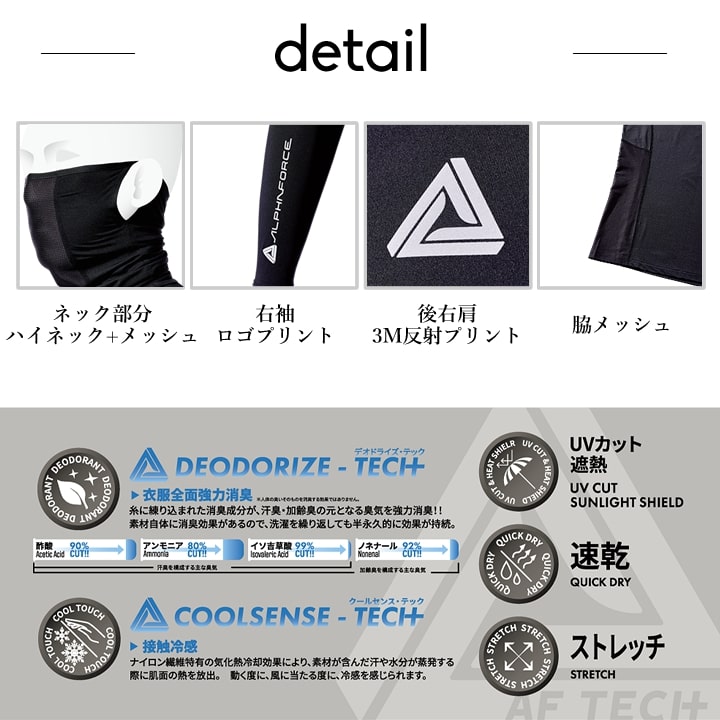 【即日発送】インナーシャツ 冷感長袖ハイネックインナー 23S002 アルファフォース 接触冷感 消臭 UVカット 遮熱 速乾 反射プリント ストレッチ メッシュ 長袖 ハイネック コンプレッション 春夏 メンズ レディース 粉塵作業 作業服 作業着 アルトコーポレーション