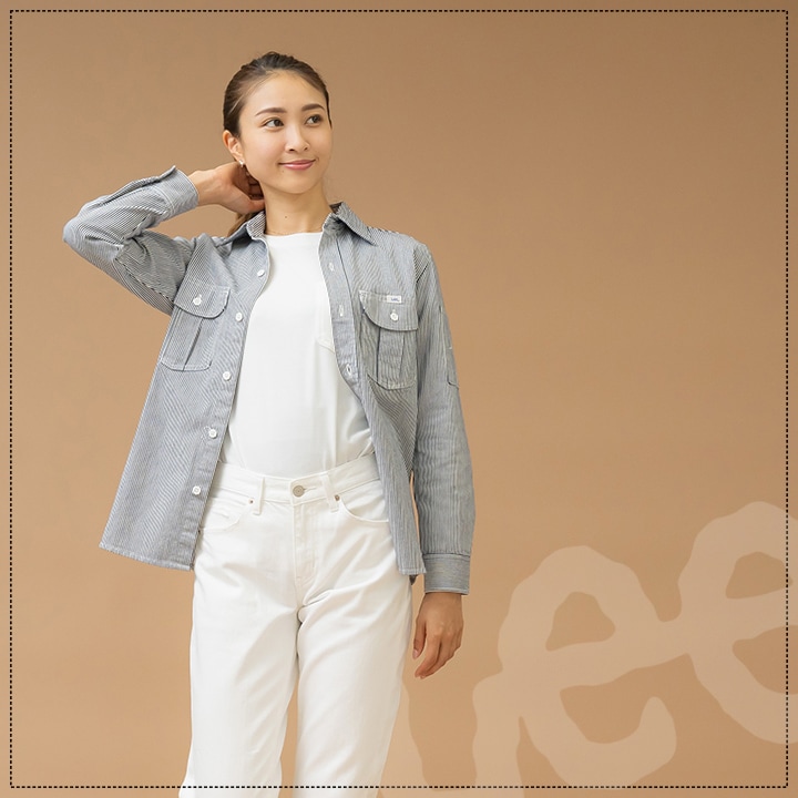 Lee 長袖シャツ ワーク長袖シャツ 作業着 ストレッチ デニム シャツ