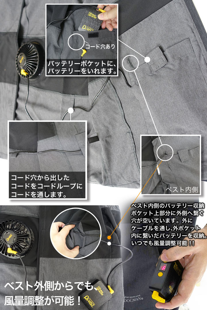 ミドルファンドベスト グレー ファン付き 空調服 空調ベスト バッテリーセット 9800円がなんと！63％OFF】【即日発送】ファン付きベスト 空調