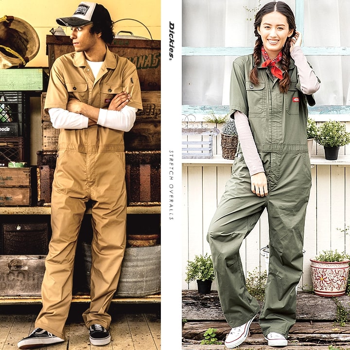 ディッキーズ つなぎ 半袖 ストレッチ ジャンプスーツ D-749 作業服 作業着 Dickies ツナギ おしゃれ メンズ レディース アウトドア カジュアル 農作業 農業 酪農 整備 工場 ガーデニング