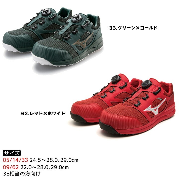 Mizuno 安全靴　BOA オールマイティLSⅡ 52L レッド ミズノ 安全靴 オールマイティ LSⅡ 52L BOA レディース