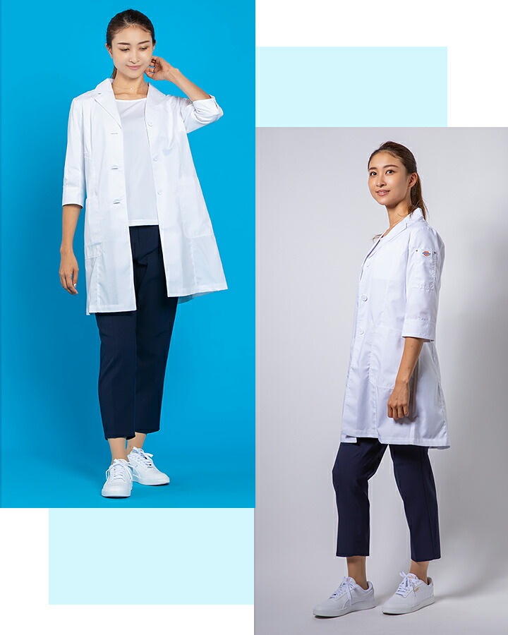ディッキーズ 女性用 ドクターコート 2533PR 医療用 白衣 歯科医 薬剤師 病院 制電 レディース 診療衣 長袖 医師 フォーク FOLK