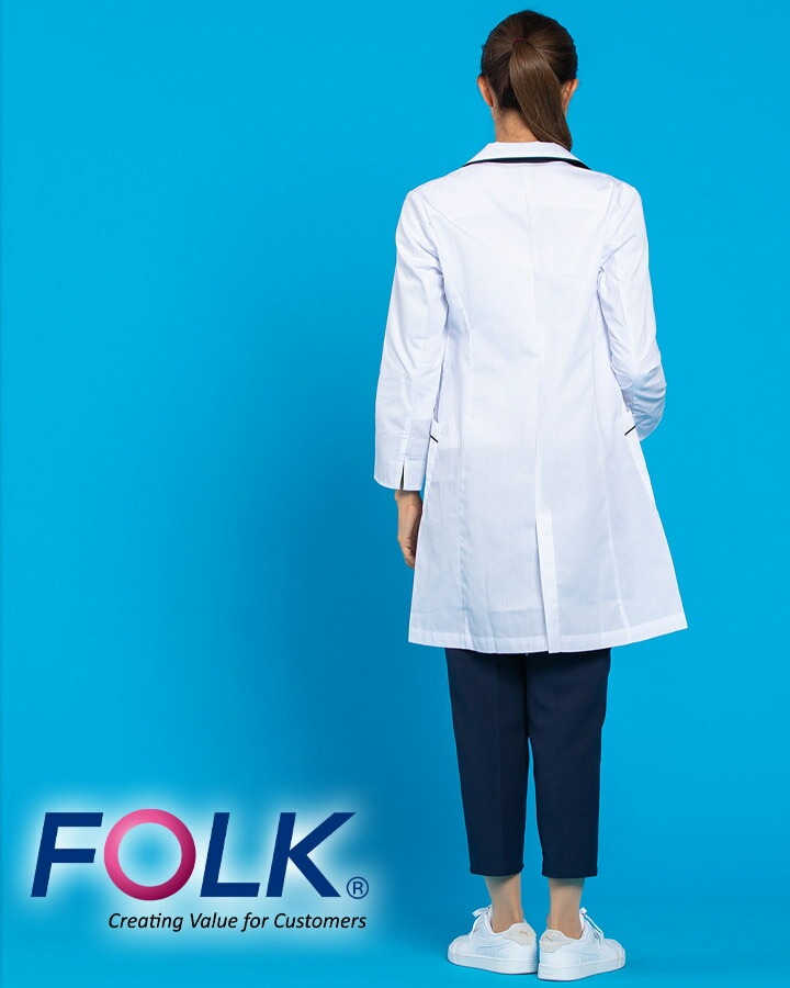 フォーク レディース ドクターコート 医療用 白衣 長袖 女性用 医師 薬剤師 2536SP 通気性 軽量 FOLK
