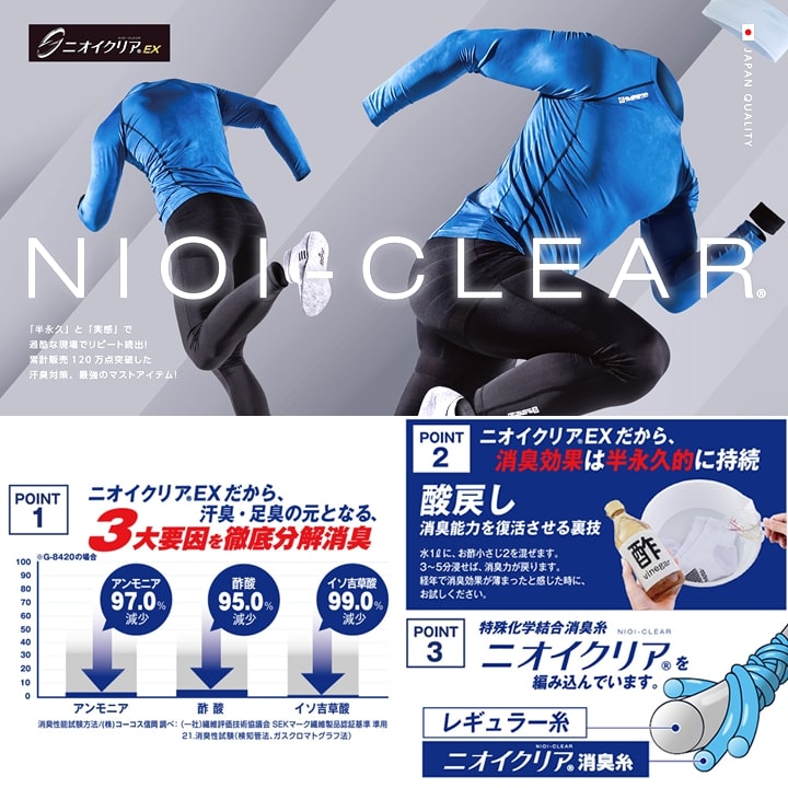 【即日発送】インナーシャツ 消臭 接触冷感 吸汗速乾 UVカット ローネック 長袖 グラディエーター G-2038 ニオイクリアEX 春夏 秋冬 オールシーズン コンプレッション メンズ レディース 作業着 作業服 コーコス CO-COS【送料無料】