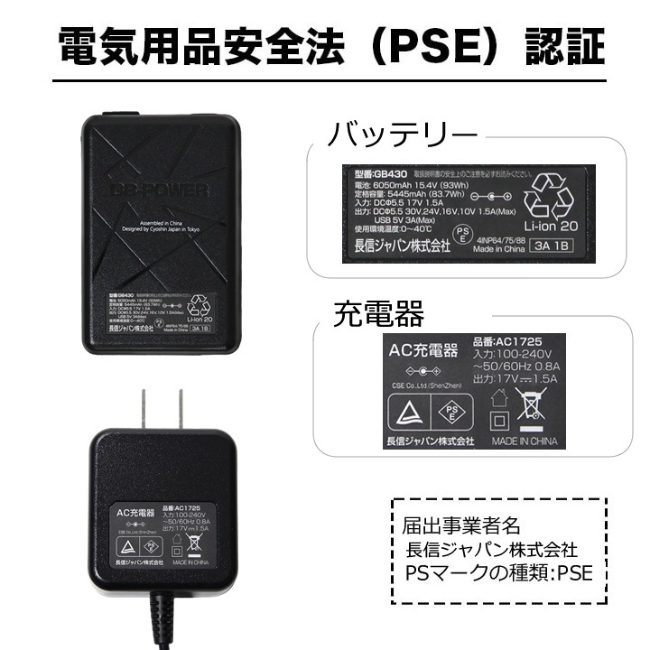 【即日発送】長信ジャパン 空調服用（30V専用 ファン＆バッテリーセット）限定カラーファンモデル GB-POWER GB430 GFX SWAGMODEL【15ケ月ロング保証】 空調ウェア ファン付きウェア対応 EFウェア 超大風量 熱中症対策 春夏 作業服 作業着 釣り キャンプ