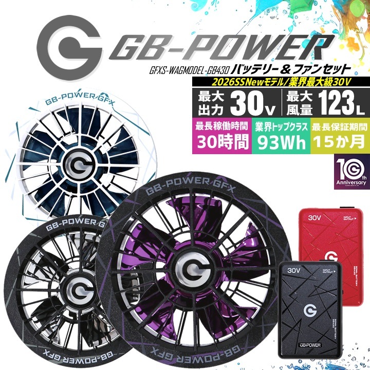 【即日発送】長信ジャパン 空調服用（30V専用 ファン＆バッテリーセット）限定カラーファンモデル GB-POWER GB430 GFX SWAGMODEL【15ケ月ロング保証】 空調ウェア ファン付きウェア対応 EFウェア 超大風量 熱中症対策 春夏 作業服 作業着 釣り キャンプ