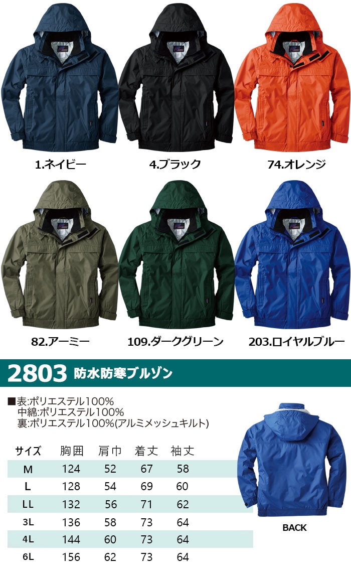 ２枚セット　防寒着　防寒コート　ドカジャン　ブルー　土方　作業着　Mサイズ SOWA 桑和 2803 防水防寒ブルゾン 作業服 作業着 ジャンバー
