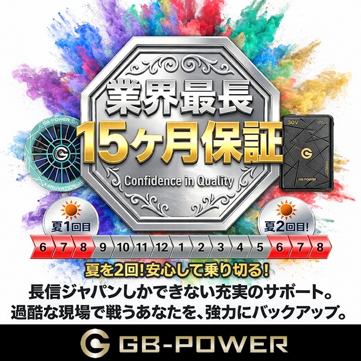 【即日発送】長信ジャパン 30V専用 ファン＆バッテリーセット 空調服用 GB-POWER GB430XPD GFXS 限定カラーファンモデル 【15ケ月ロング保証】 急速充電 空調ウェア ファン付きウェア対応 超大風量 熱中症対策 作業服 作業着