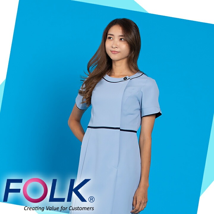 ワンピース フォーク FOLK 3019sc 事務 エステ服 ユニフォーム エステ 医療用 看護師 クリニック 受付 エステユニホーム ネイビー 上品