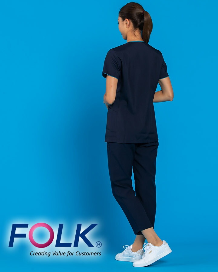 新品 FOLK スクラブ レディース M 2枚セット ネイビー 白衣 看護 介護 フォーク ジップスクラブ レディース 女性用 7023SC 医療用 白衣 看護