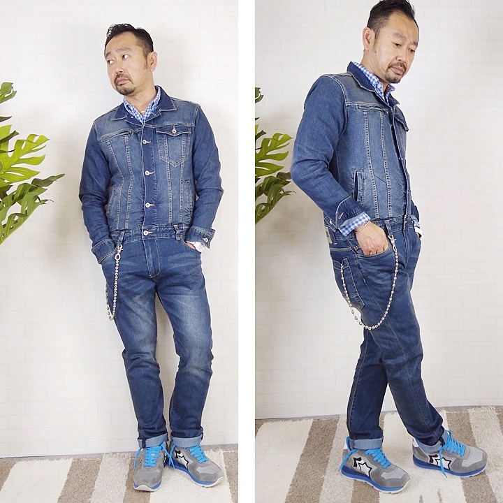 長袖つなぎ デニム グレースエンジニアーズ GE-300 サスペンダーベルト