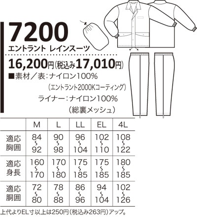 レインスーツ/レインウエア kurodaruma7200 【軽量 東レ エントラント
