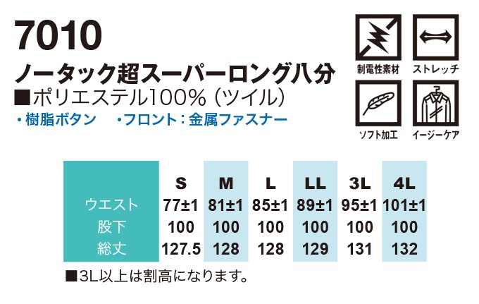 SOWA 桑和 7010 ノータック超スーパーロング八分 ニッカ ズボン 鳶服【秋冬素材】作業服 作業着 只今参上7010シリーズ【4L】
