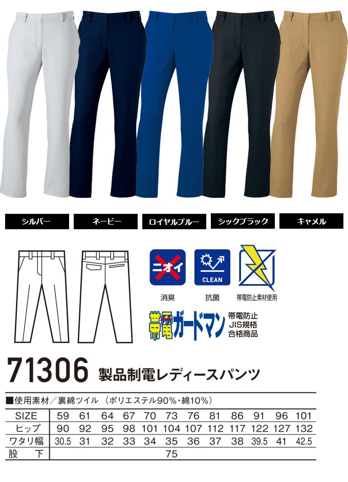Z-DRAGON レディースパンツ 71306 製品制電 秋冬 女性用 作業服 作業着
