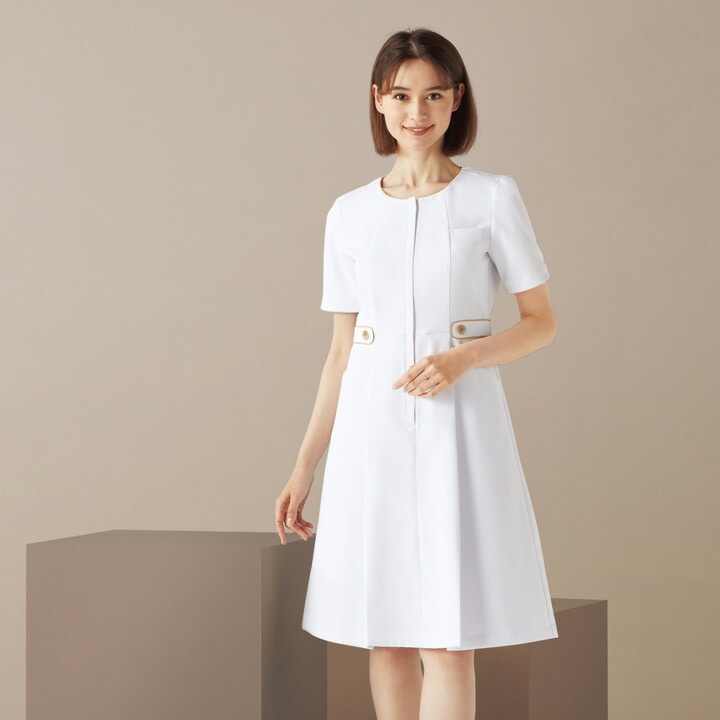 フォーク ワンピース 医療 白衣 美容クリニック FOLK 3025SC 事務服 受付 ストレッチ 女性用 レディース ナース 医療用 上品 ユニフォーム 制服