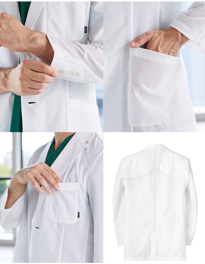 白衣 コート ドクターコート FOLK メンズジャケット 長袖ジャケット 男性用 医療 医師 薬剤師 制電 通気性 ストレッチ 1017PH 男性ハーフコート シングルコート スタイリッシュコート