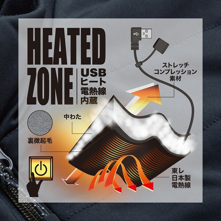即日発送】電熱シャツ ヒートインナーシャツ 長袖 防寒 電熱式インナー 