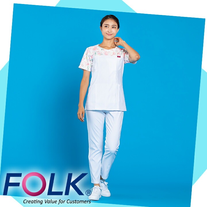 フォーク FOLK スクラブ 白衣 花柄ジップスクラブ FOLK レディース 
