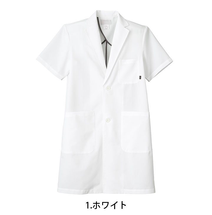 白衣 ドクターコート FOLK メンズコート 半袖 男性用 医療 医師 薬剤師 制電 通気性 ストレッチ 1542PH 男性ハーフコート シングルコート スタイリッシュコート 軽量 涼しい