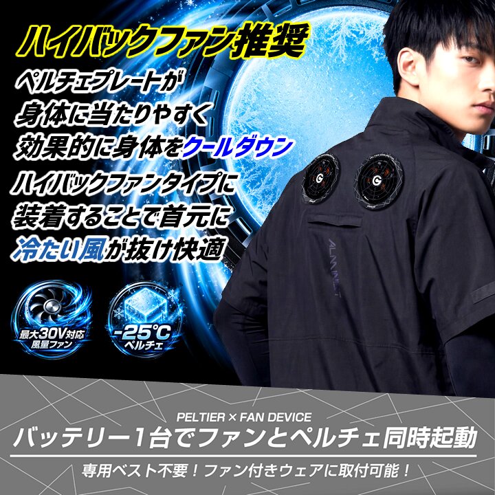 【即日発送】長信ジャパン 冷却ペルチェファン 一体型 （30V専用 ペルチェファン1セット＆バッテリー1セット）GP980 GB430 GB-POWER 15か月保証付き ハイバックウエアとご利用ください 冷却プレート 熱中症対策 春夏 空調作業服 作業着 ファン付きウェア対応