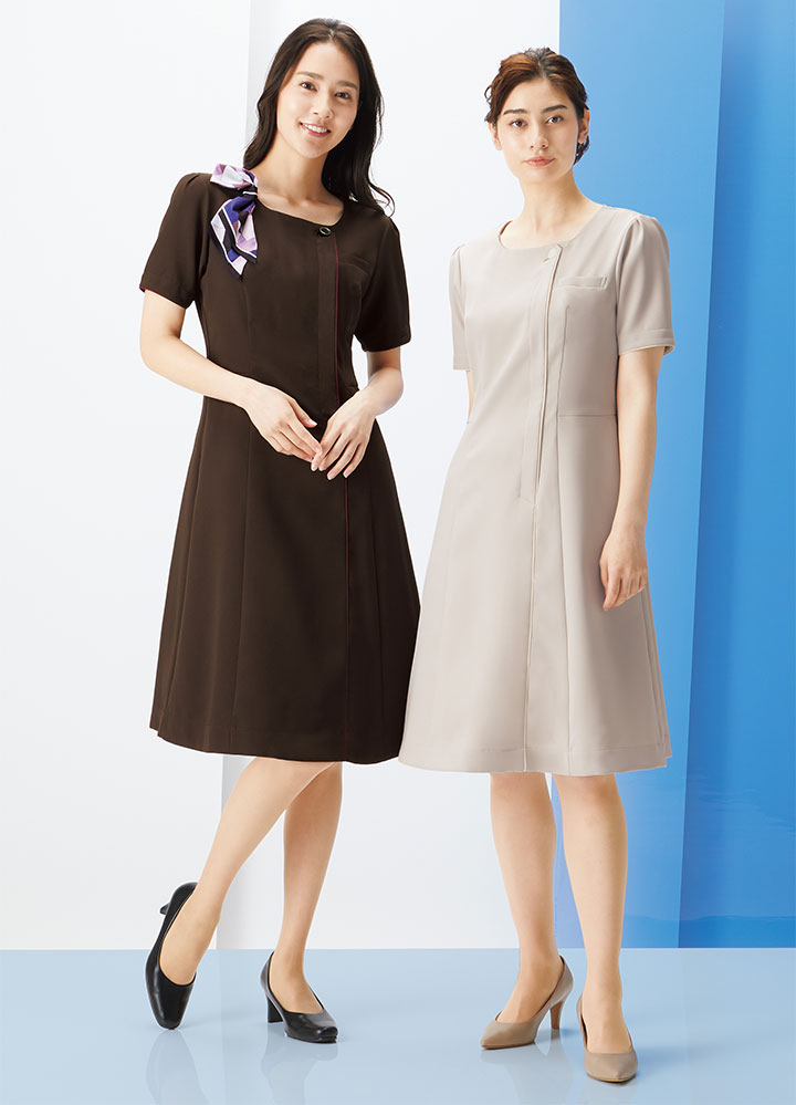 ワンピース フォーク nuovo 3023sc 半袖 女性用 エステユニホーム サロン 医療 看護師 クリニック 受付 おもてなしワンピース FOLK 上質