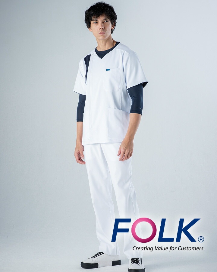 フォーク ジップスクラブ メンズ 男性用 医療用 白衣 看護師 053SC 医師 クリニック FOLK【送料無料】