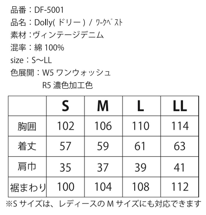 Deniform ワークベスト ヴィンテージデニム デニフォーム Dolly(ドリー