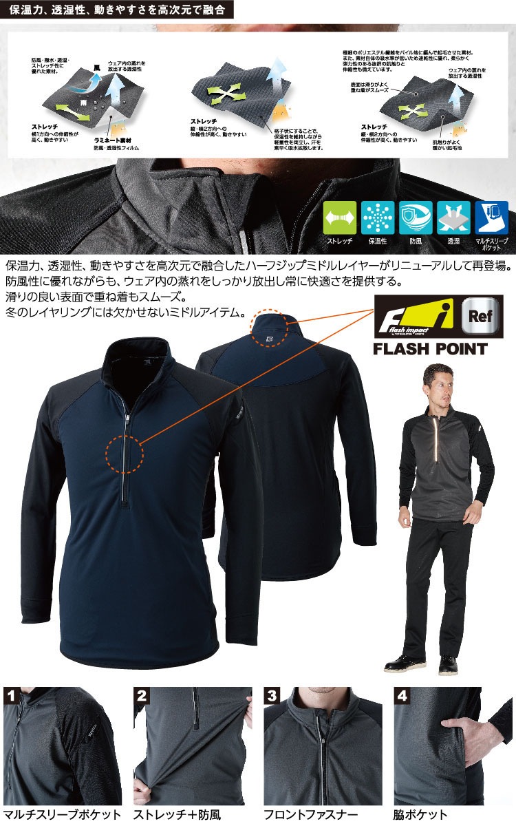 TSデザイン 藤和 TS-DESIGN ラミネートロングスリーブジップシャツ