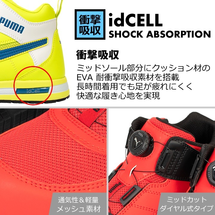 【即日発送】プーマ 安全靴 SWITCHBACK DISC MID スウィッチバックディスクミッド ハイカット ミドル ダイヤル式 耐滑 3E クッション性 樹脂先芯 プロテクティブスニーカー セーフティー フットウエア 作業靴 PUMA JAPAN URBANシリーズ