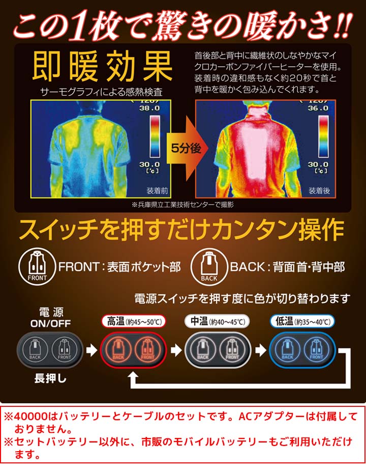 電熱ベスト ヒートベスト 防風ヒーターベスト バッテリーセット 防寒着 アタックベース 50000 防寒 防風 ベスト 秋冬 作業服 作業着 スポーツ 釣り ゴルフ