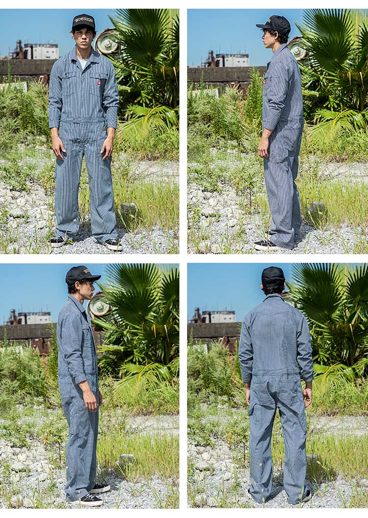 ディッキーズ 長袖つなぎ ヒッコリー ストライプ D-716 オールシーズン 作業服 作業着