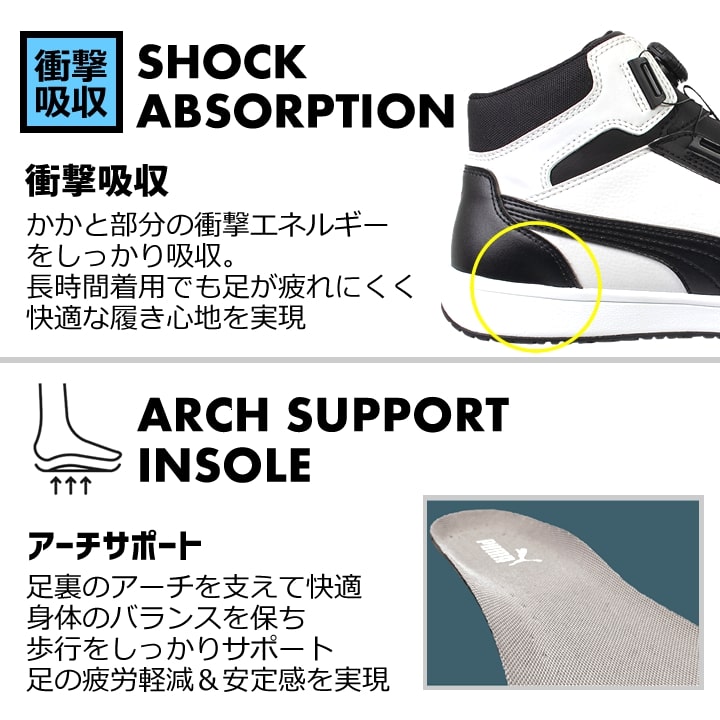 【即日発送】プーマ 安全靴 FRONTCOURT DISC MID フロントコートディスクミッド ハイカット ミドル ダイヤル式 静電防止 3E クッション性 樹脂先芯 プロテクティブスニーカー セーフティー フットウエア 作業靴 PUMA HERITAGEシリーズ