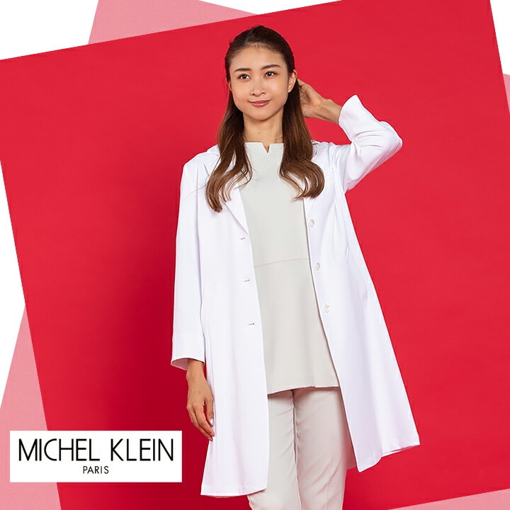 ドクターコート 医療 白衣 ジャケット コート 九分袖 エステ服 女性用 mk-0049 ミッシェルクラン 透け防止 制電 ストレッチ 病院 医師 歯科医