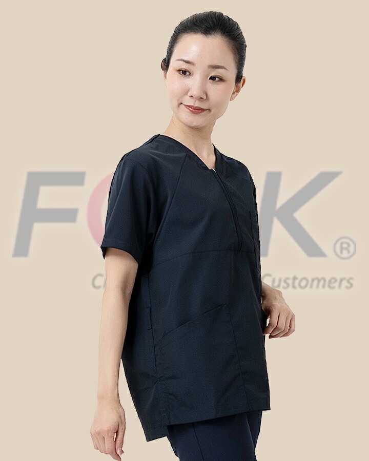 スクラブ ジップスクラブ 7092SC 半袖 男女兼用 メンズ レディース 医療 医師 薬剤師 医療用 白衣 看護師 介護 病院 ナース FOLK ジアシリーズ 感染症対策 ウイルス 前開き ネイビー ワイン ストレッチ 次亜塩素酸対応 色あせしにくい【メール便送料無料】