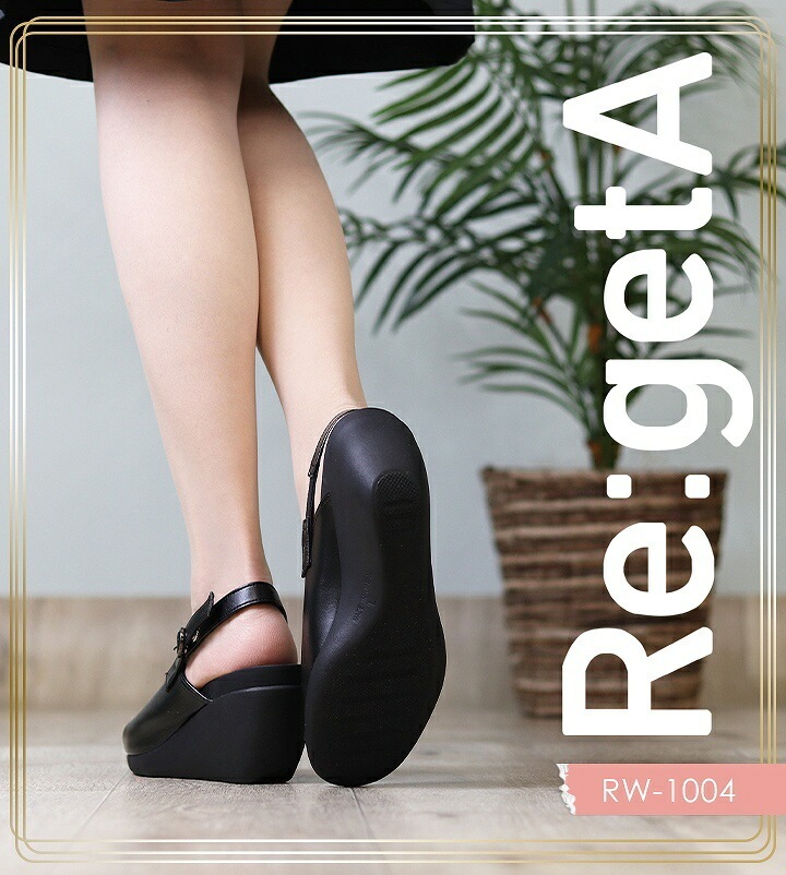 リゲッタ サンダル ストラップサンダル 医療用 靴 病院 クリニック オフィス Regeta オープントゥウェッジサンダル 痛くない 疲れにくい 歩きやすい ブラック事務 黒 軽量 靴 オフィス RW-1004 オフィス Regeta 日本製