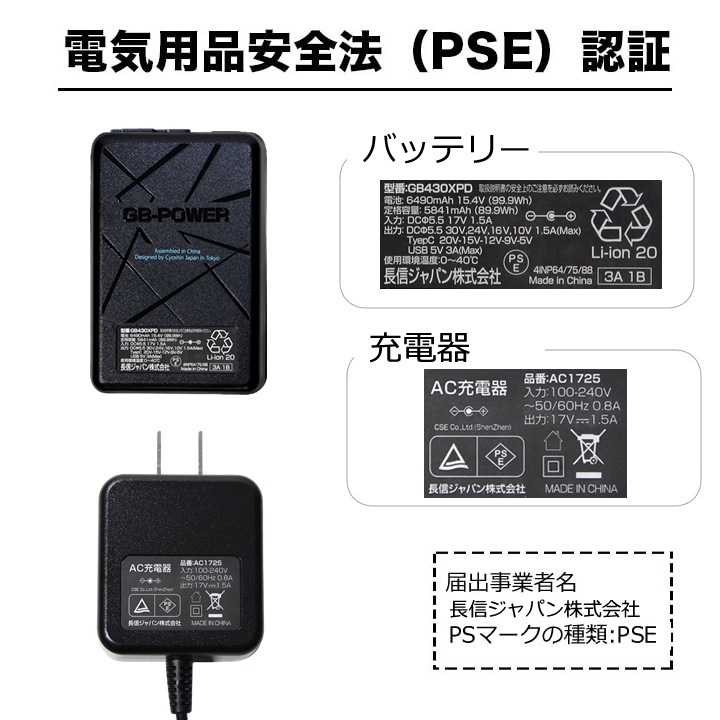 即日発送】長信ジャパン 30V専用 バッテリーセット 空調服用 GB-POWER