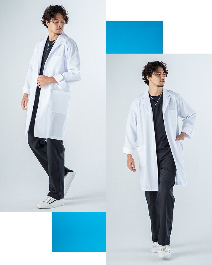 白衣 コート ドクターコートFOLK メンズコート 長袖コート 男性用 医療 医師 薬剤師 通気性 軽量 1520 男性ハーフコート シングルコート スタイリッシュコート