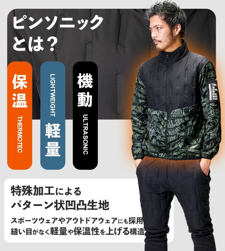 防寒ジャケット 防風 ピンソニック 53001 防寒 ジャケット ストレッチ 中綿 裏起毛 ペン差し 秋冬 移動着 自転車 バイク 作業服 作業着 アタックベース