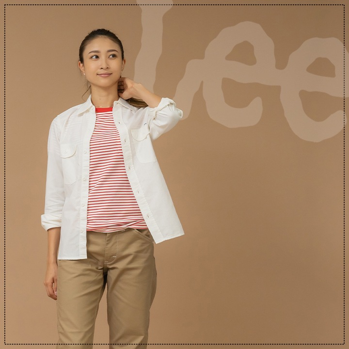 【即日発送】Lee レディースシャツ ストレッチシャンブレー 長袖シャツ LCS43003 女性用 飲食店 ユニフォーム 制服 カフェ 作業着 作業服