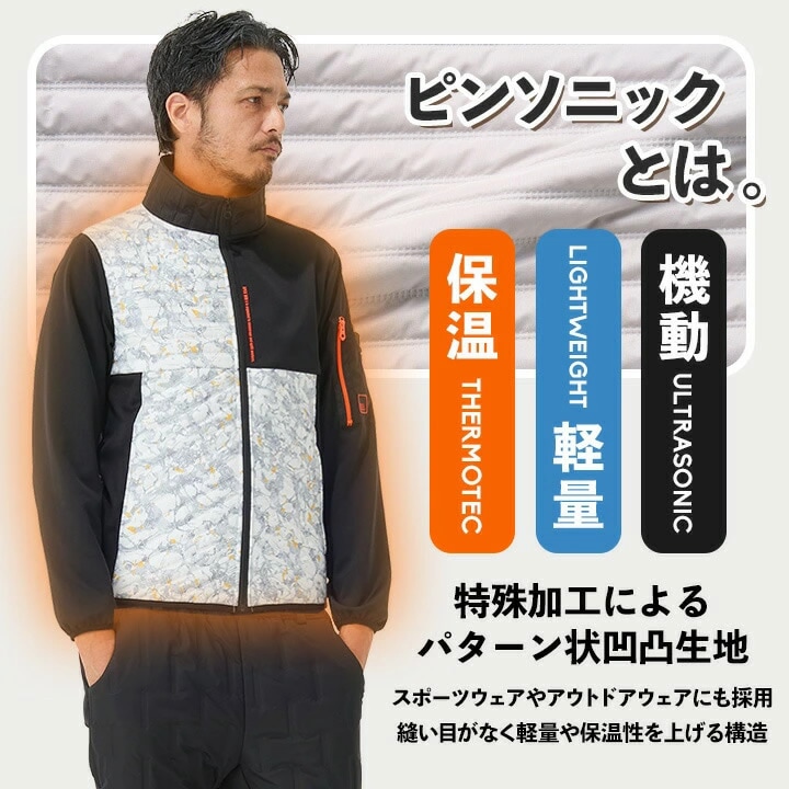 【即日発送】防寒ジャケット 2025AW新作 防風 ジャケット ピンソニック 63011 防寒 ストレッチ 中綿 裏起毛 秋冬 移動着 自転車 バイク 作業服 作業着 アタックベース